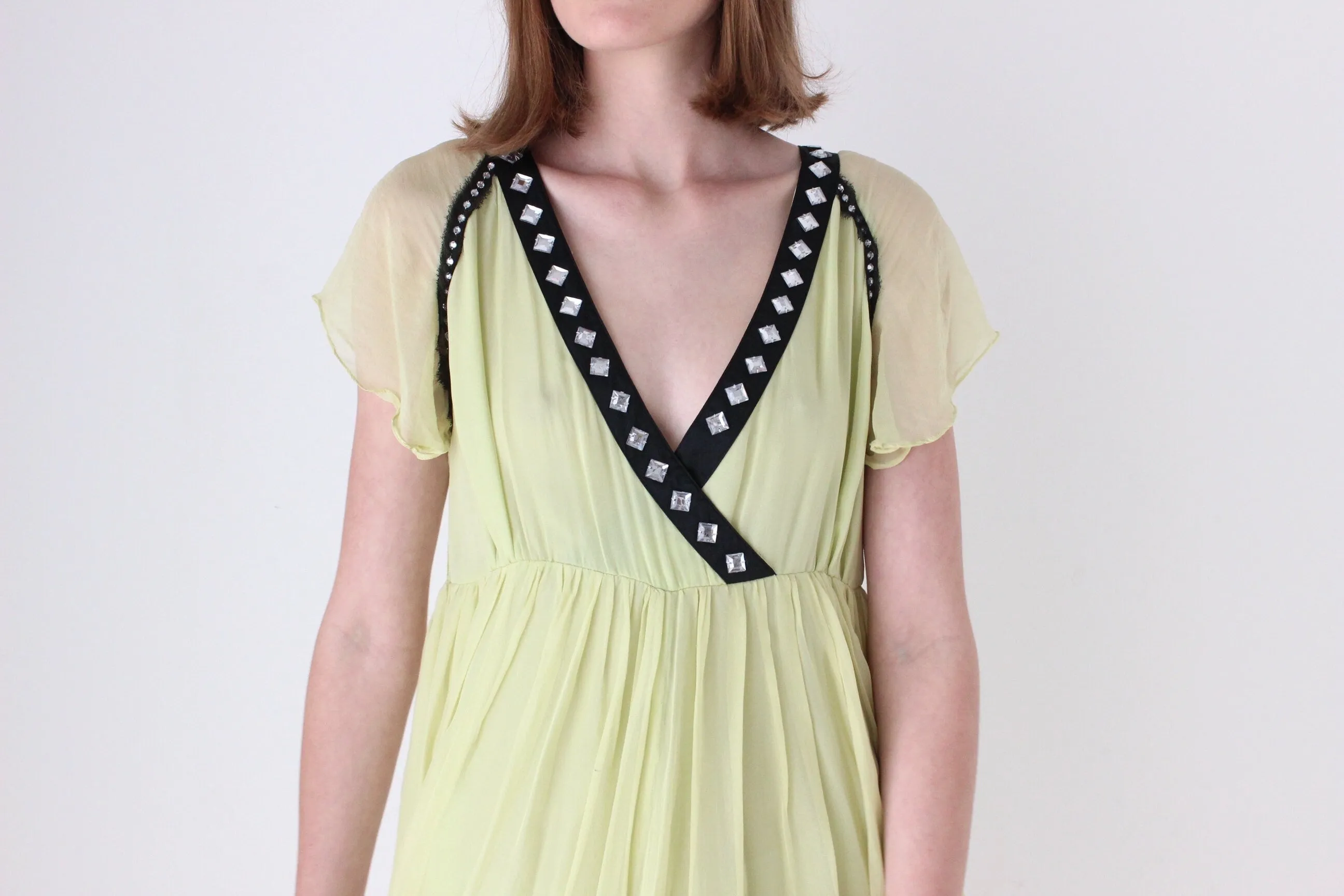 2000s CHLOE by Phoebe Philo Pure Silk Chartreuse Babydoll Dress
