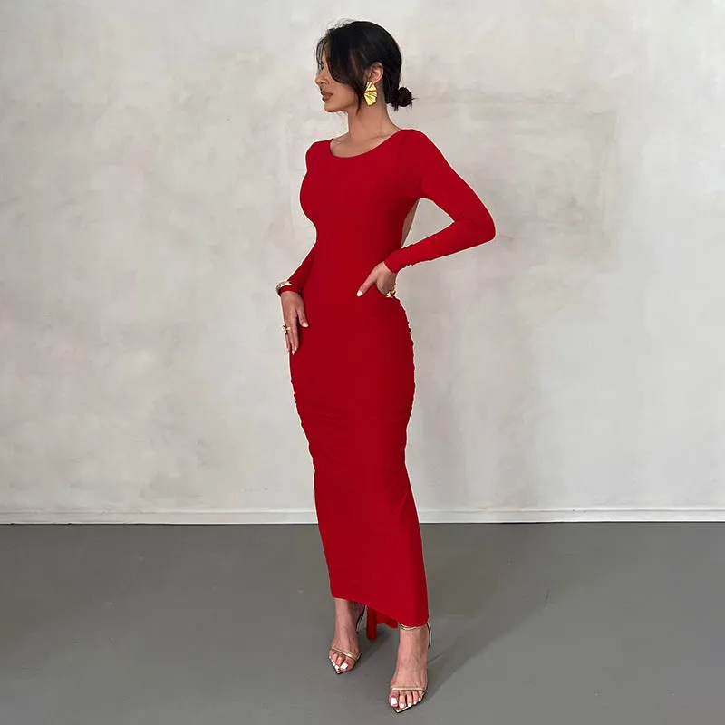 Backless Long Sleeve Maxi Dress