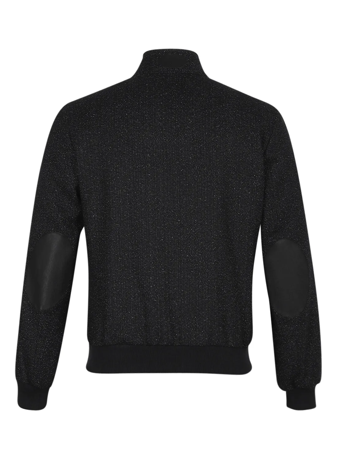 Black Tweed Solid High Collar Bomber Jacket