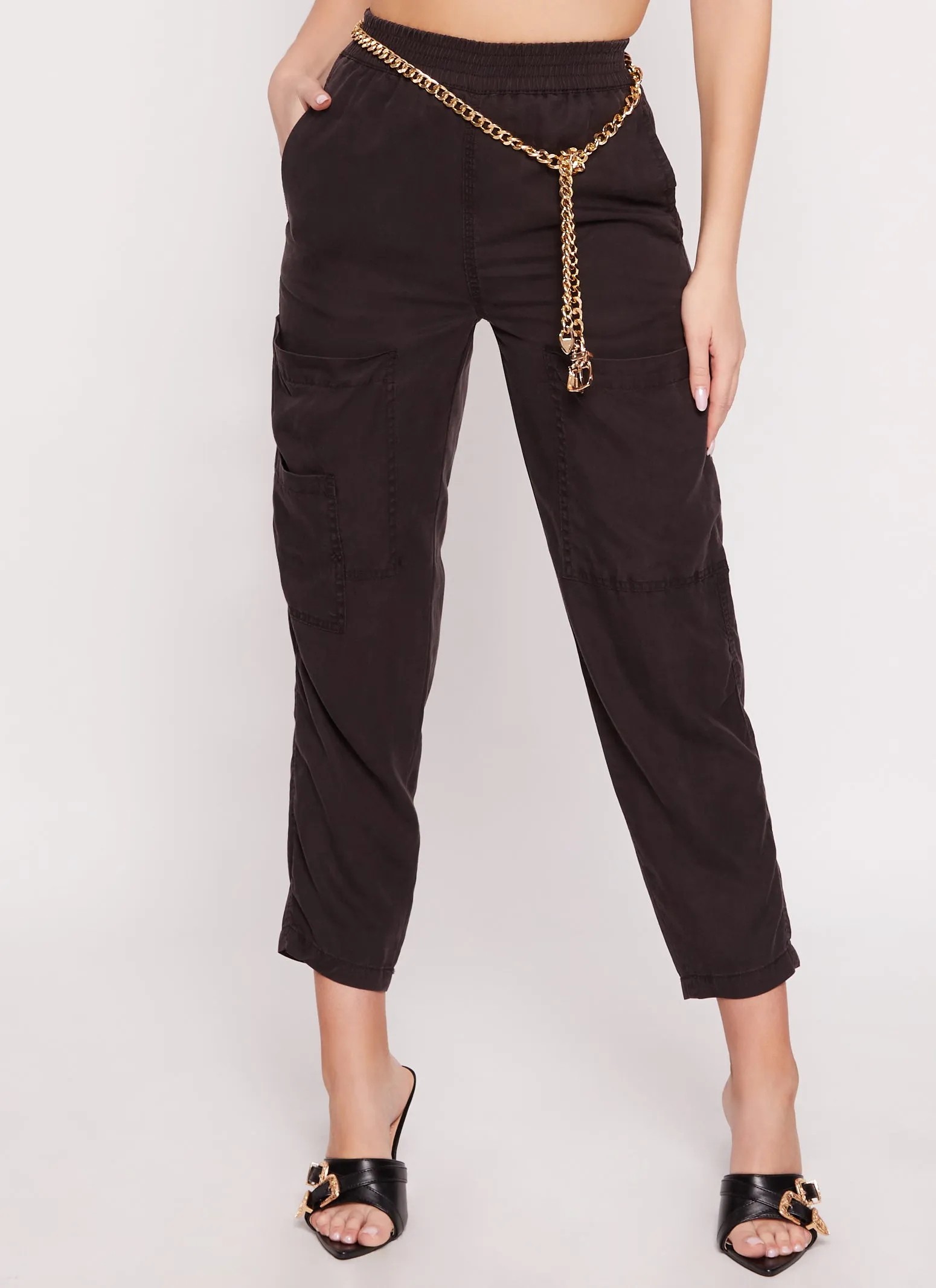High Waist Pull On Cargo Pants