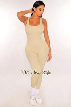 HMS Fit: Nude Seamless Ribbed Tank Padded Snatched Jumpsuit