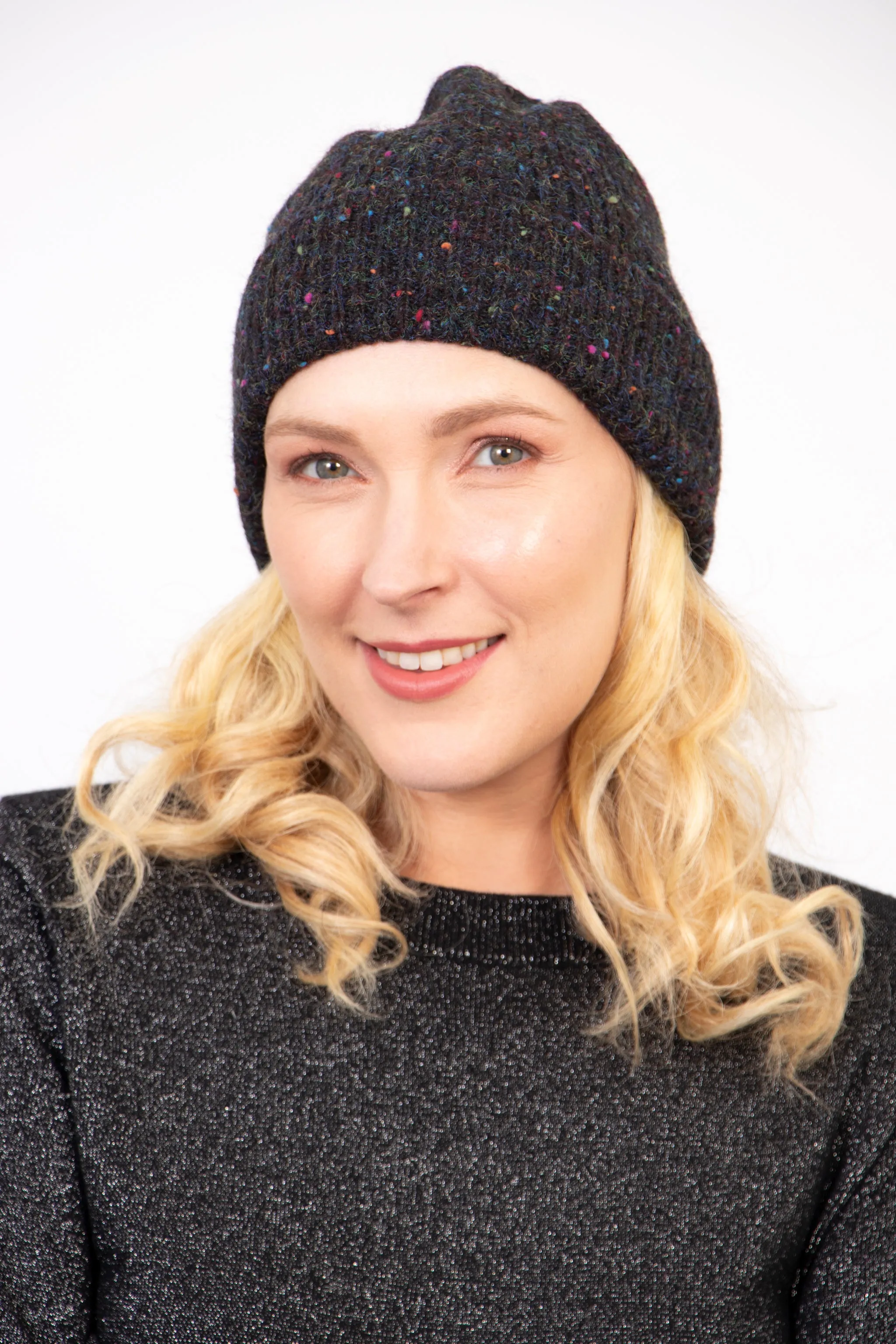 Lainey Beanie Hat - Black, Marl Knit