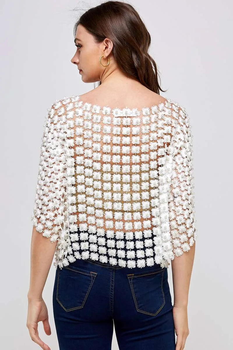 Pearl Beaded Lace Overlay Top