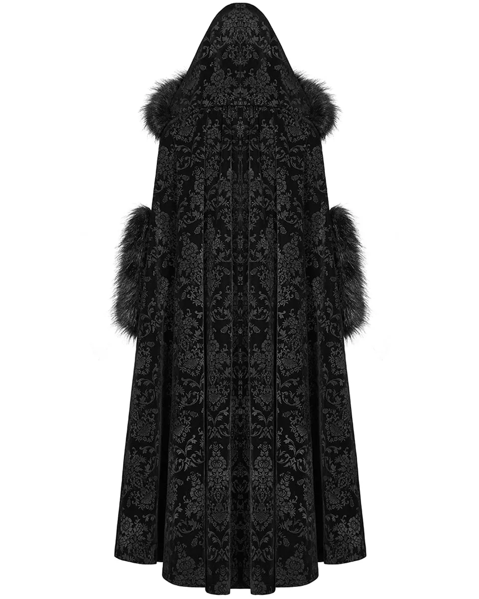 Punk Rave Cassiopeia Womens Gothic Velvet Cloak - Black Damask