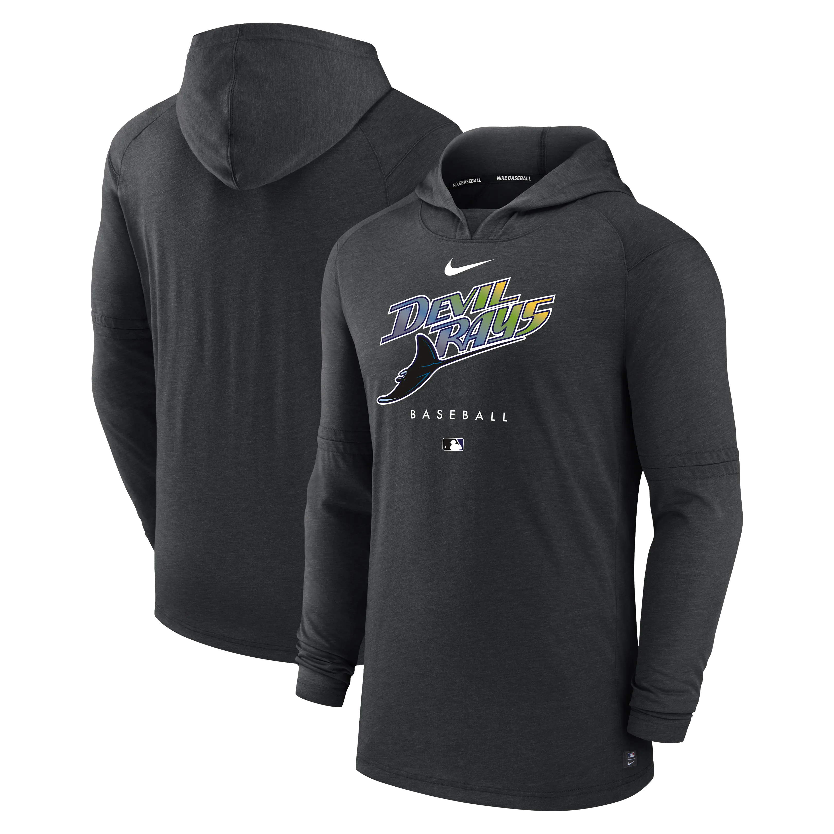 Rays Men's Nike Heather Black Devil Rays Early Work Pullover Hoodie