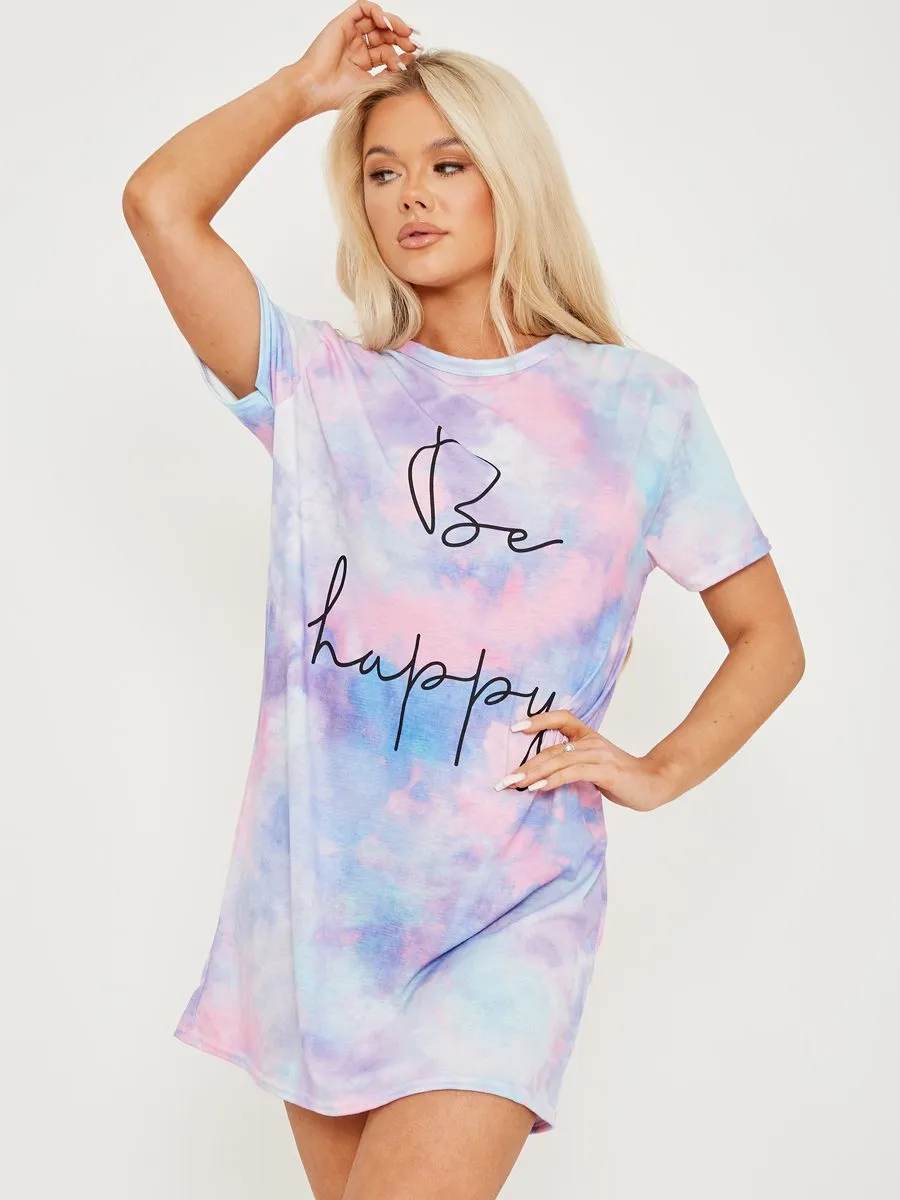 Shona Be Happy Tie Dye T-shirt Dress In Pink