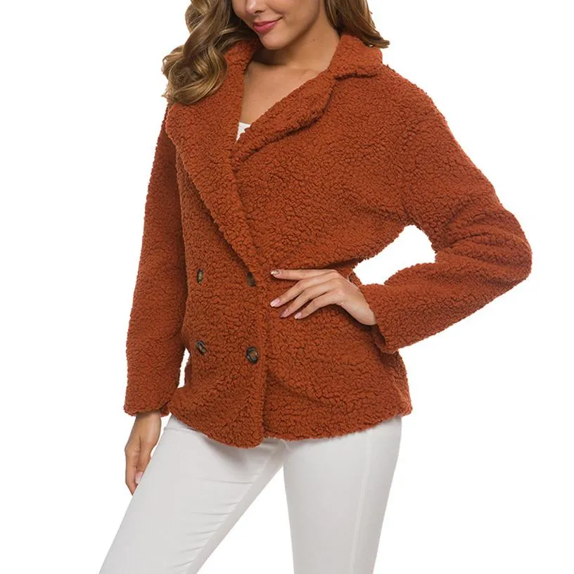 Women shawl collar faux fur cardigan double breasted coat
