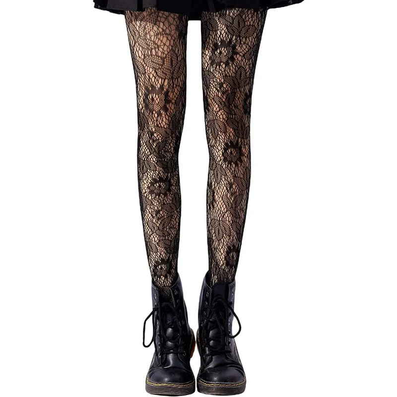 Women's Patterned Tights Fishnet Floral Pantyhose High Waist Stockings